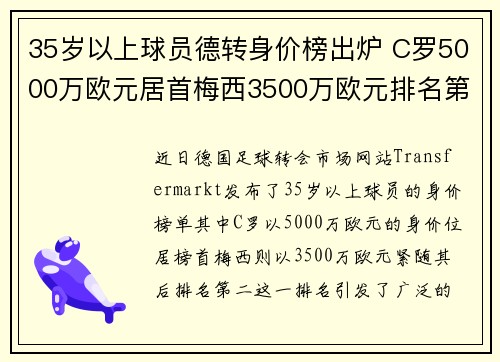 35岁以上球员德转身价榜出炉 C罗5000万欧元居首梅西3500万欧元排名第二